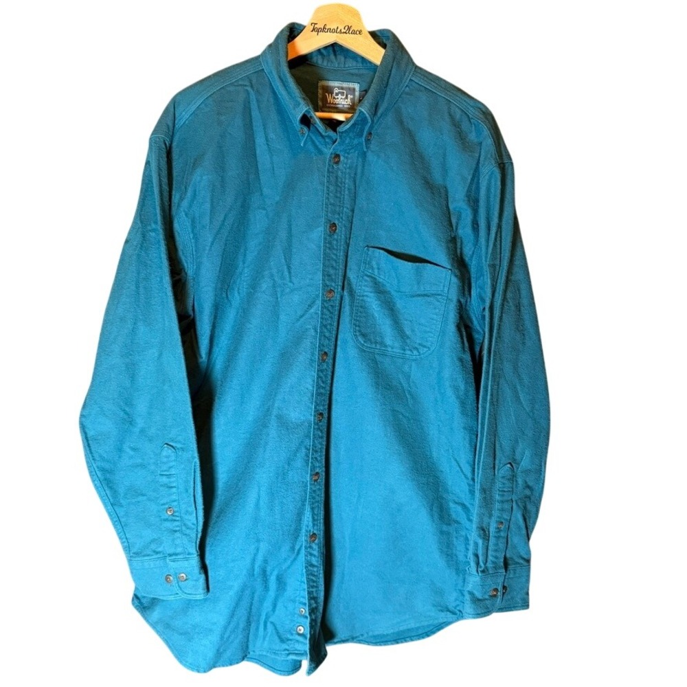 Vintage Woolrich Heavy Cotton‎ Twill Teal Blue Button-Down Shirt